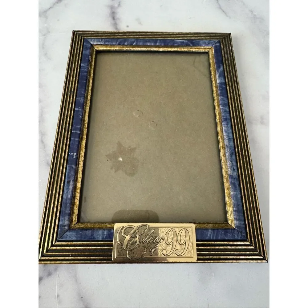 Class of 99’ blue gold 6x7 photo picture frame 1999 graduation vintage